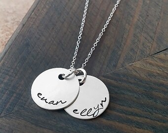 Hand Stamped Jewelry // Personalized Necklace // Necklace with Kids Names // Sterling Silver Disc Necklace