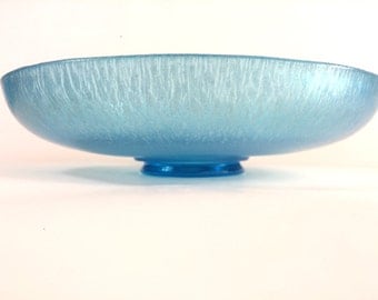 Fenton Celeste Blue Stretch Glass 8.25" Shallow Console Bowl Teal Iridescent Butterfly Wing Rainbow