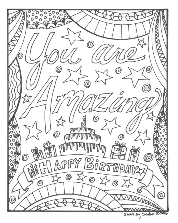 Download Happy Birthday Coloring Page: You are Amazing