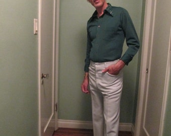 Vintage Leisure Flared Disco Pants / Haggar Men Pants / Gray Brown Herringbone Unisex Pants