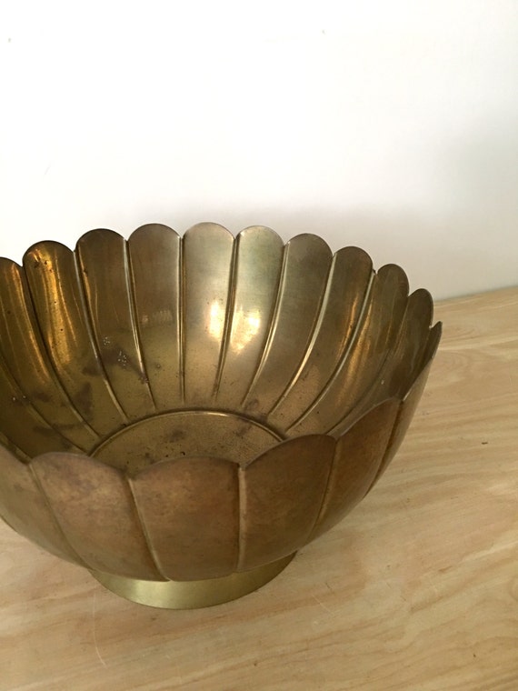 Large Vintage Brass Lotus Pedestal Bowl / Flower Pot / Planter