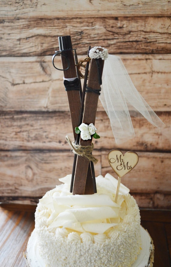  Ski  wedding  cake  topper  skis winter themed bride and groom