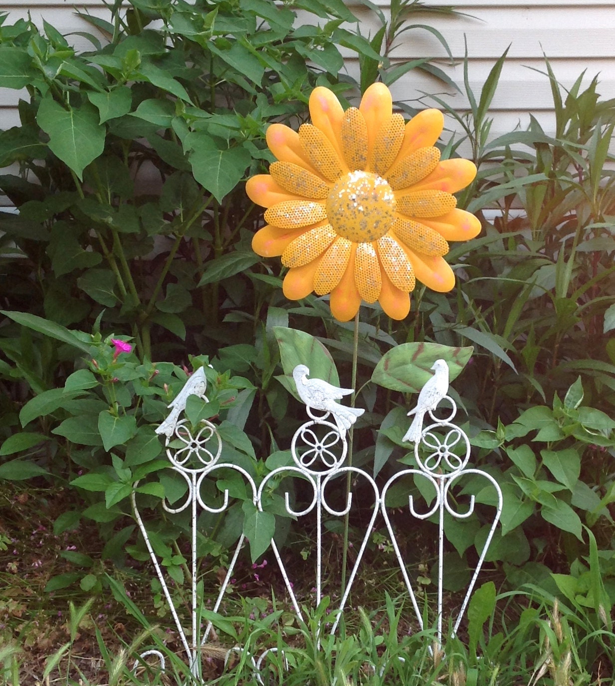 39 Tall Garden Stake Large Glittered Yellow Flower