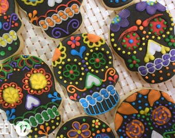 Black Day of the Dead Skull Sugar Cookies (Set of Six)