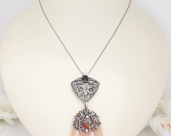 Antique Necklace , Silver 925 Necklace, wire wrapping necklace , carnelian , garnet , vintage necklace , victorian necklace , Rusteam