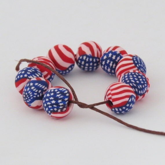 50 pieces USA Flag beads Star artisan beads White red and