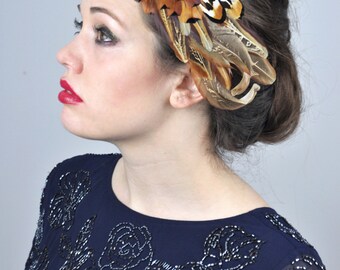 Feather Fascinator Hair Clip in Mixed Natural Copper Pheasant Feathers