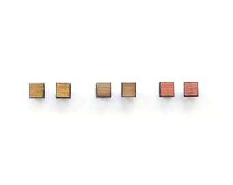 Set of three, square studs, square stud earrings, everyday earrings, small earrings, wooden stud earrings, square earrings studs, unisex