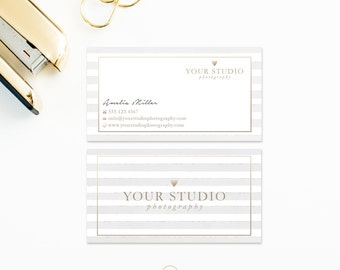 Business Card Template - Watercolor and Gold Photoshop Template - 3.5 x 2 Business Card - WHCC- Millers Photography Marketing SKU BC015