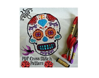 Sugar Skull Cross Stitch Pattern - PDF Pattern - Halloween Cross Stitch Pattern - Modern Cross Stitch Pattern