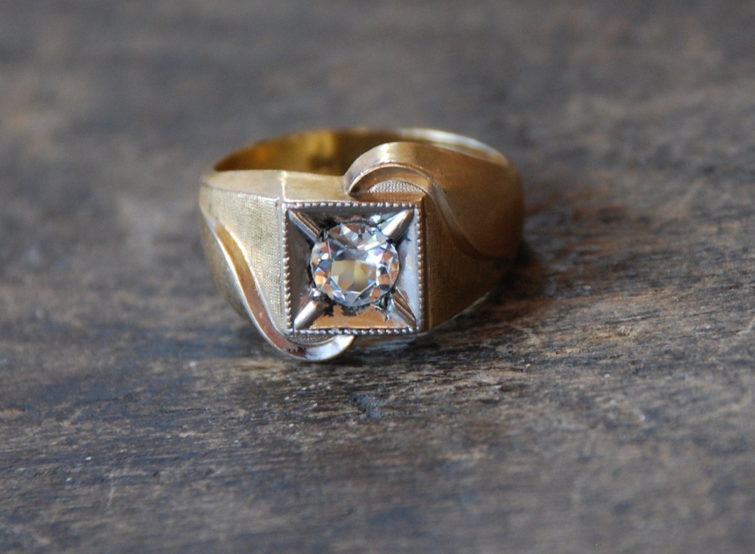 Vintage Clark and Coombs Ring 10K Gold Filled Clear Rhinestone