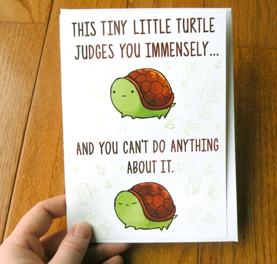 funny turtle card cute card birthday card silly card