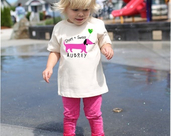 Puppy T Shirt for Kids, Dachshund T Shirt, White TShirt, Personalized Toddler T Shirt, Short & Sweet, Weiner Dog Shirt, Dog T Shirt