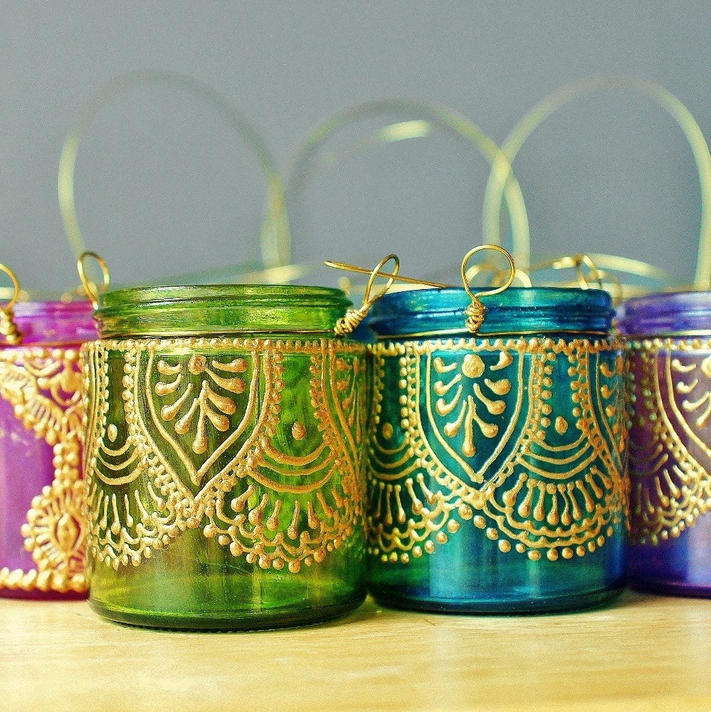 Set of Four Moroccan Lantern Votive Holders In Fuschia