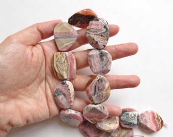 Rare Pink Rhodochrosite Faceted Slab Nuggets with lots of patterns One Full Strand L3766