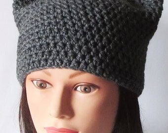 Gray Cat Hat, Crochet Cat beanie, Animal Beanie Hat, Kitty Kitten Hat, Special Gifts. Super Cute all Season Beanie hat, gift for her