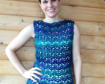 Handmade Crochet Women's Sleeveless Tank Tunic Sweater, Spring tops, Summer tops, boatneck sweater