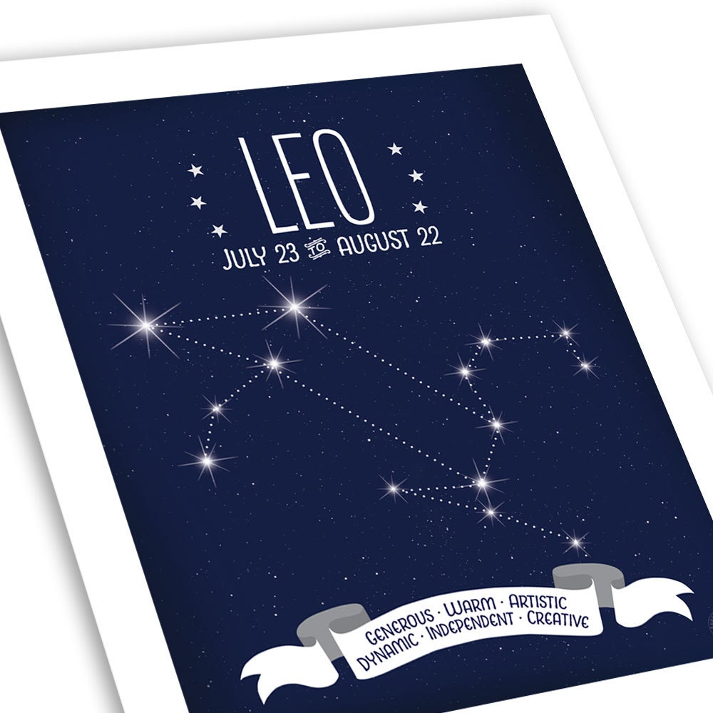 Leo Astrological Print White Starburst Map on Midnight Blue