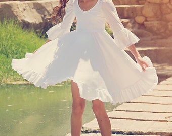 First Communion Dress, Girls and toddlers Wedding Dress, White Flower Girl Dress, Bohemian Wedding