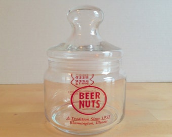Vintage Beer Nuts Brand Snacks Glass Jar - Made in Bloomington, Illinois - Home Decor - Kitchen Decor