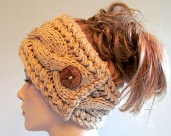 Knitted Cable Braided Headbands with Button Earwarmers Spring Fall Winter Accessories Headcovers Womens Girls Headwraps