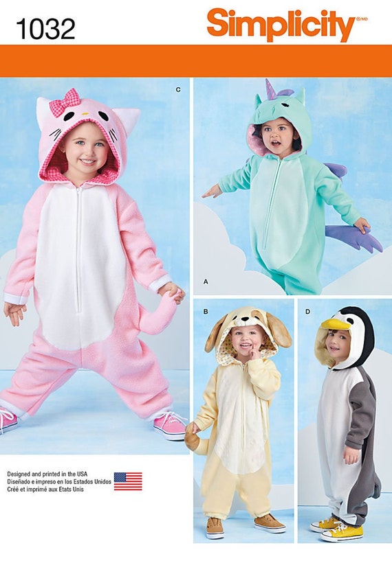 UNCUT Child Toddler Halloween Costume Sewing Pattern Simplicity 1032 Cat, Unicorn, Dog, Penguin