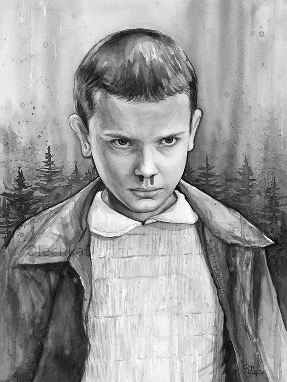 Stranger Things Eleven Portrait Black and White Version