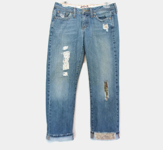 Boyfriend Destroyed Jeans / Unique Funky Boho by RelovedClothingCo