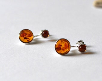 Amber ear jacket earrings, Amber double sided earrings, Baltic Amber Earrings, front back earrings, Amber jewelry