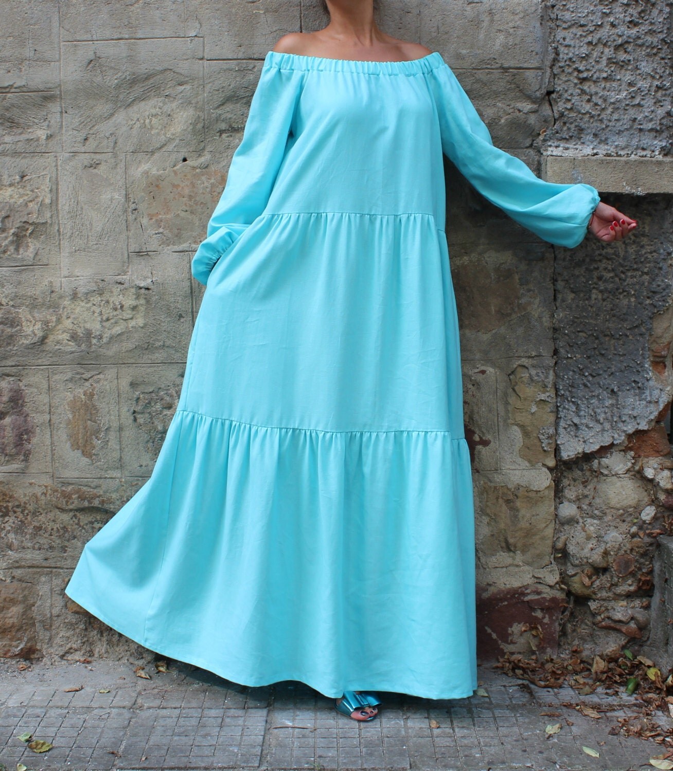 Turquoise Maxi dress Boho Dress Plus size by cherryblossomsdress