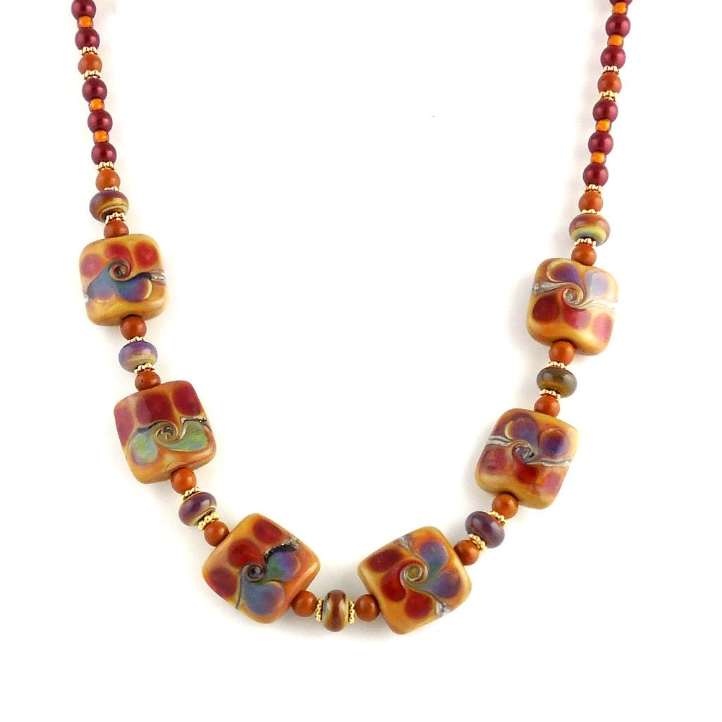 Multicolor Beaded Lampwork Necklace Statement Necklace Glass