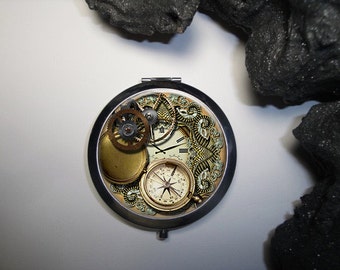 Steampunk Compact Mirror, Steampunk Gifts, Steampunk Compact Mirror, Personalized Gift, Compact Mirror, Steampunk Pocket Mirror