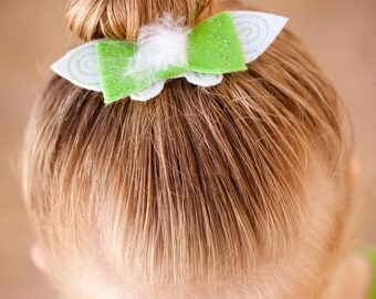 Tinkerbell Embroidered Vinyl Hair Clip, Hair Bow, Hair Accessory, Fairy Bow, Peter Pan, Embroidered Bow, Glitter Vinyl, Fairies, Tinkerbell