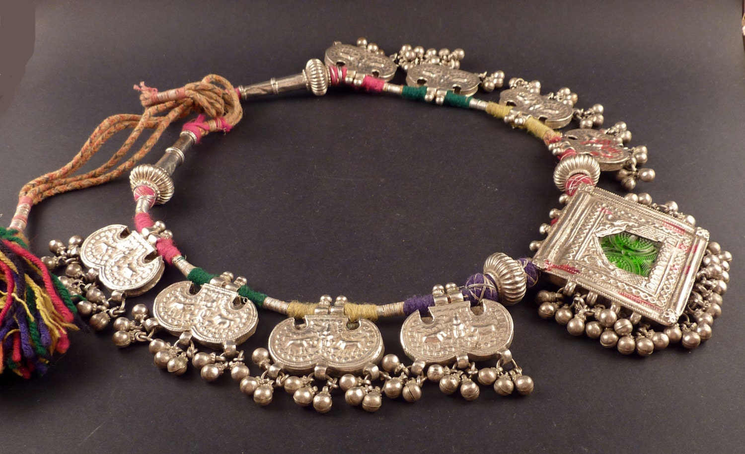 Rajasthan old silver embossed pendant indian jewelry