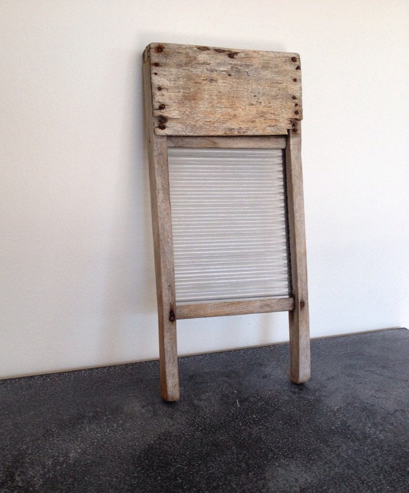 Vintage Glass Washboard Primitive Wooden Washboard Glass