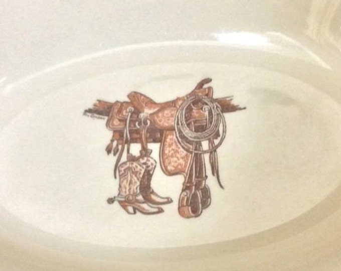 Western Dinnerware Wallace China Oval Vegetable Bowl BOOTS and SADDLE, Vintage Restaurant Ware, Mid Century
