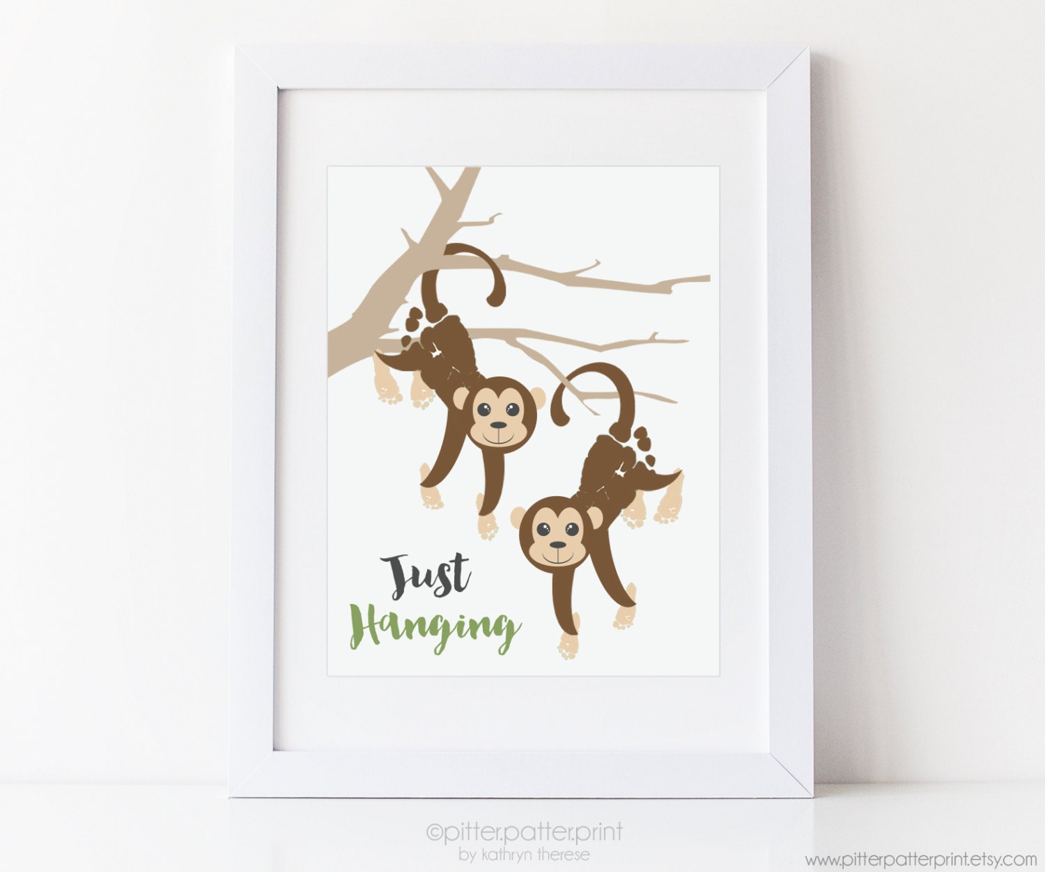 Sibling Art Footprint Monkeys Baby Animal Print Personalized