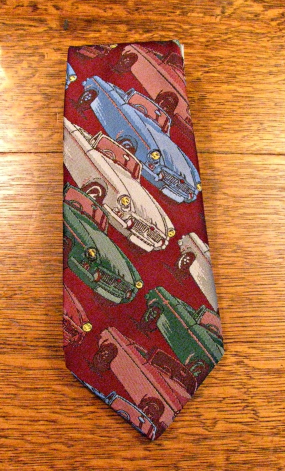Items similar to London Made Tie, Convertible Car Print, Skinny Necktie