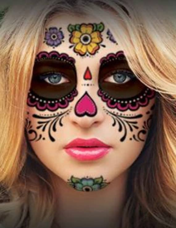 Sugar Skull Temporary Face Tattoo Hearts &amp; by PaperCitadel