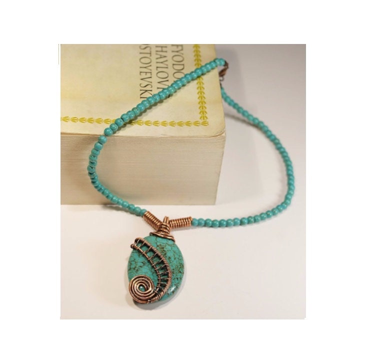 Turquoise Necklace Turquoise Jewelry Copper Turquoise Necklace
