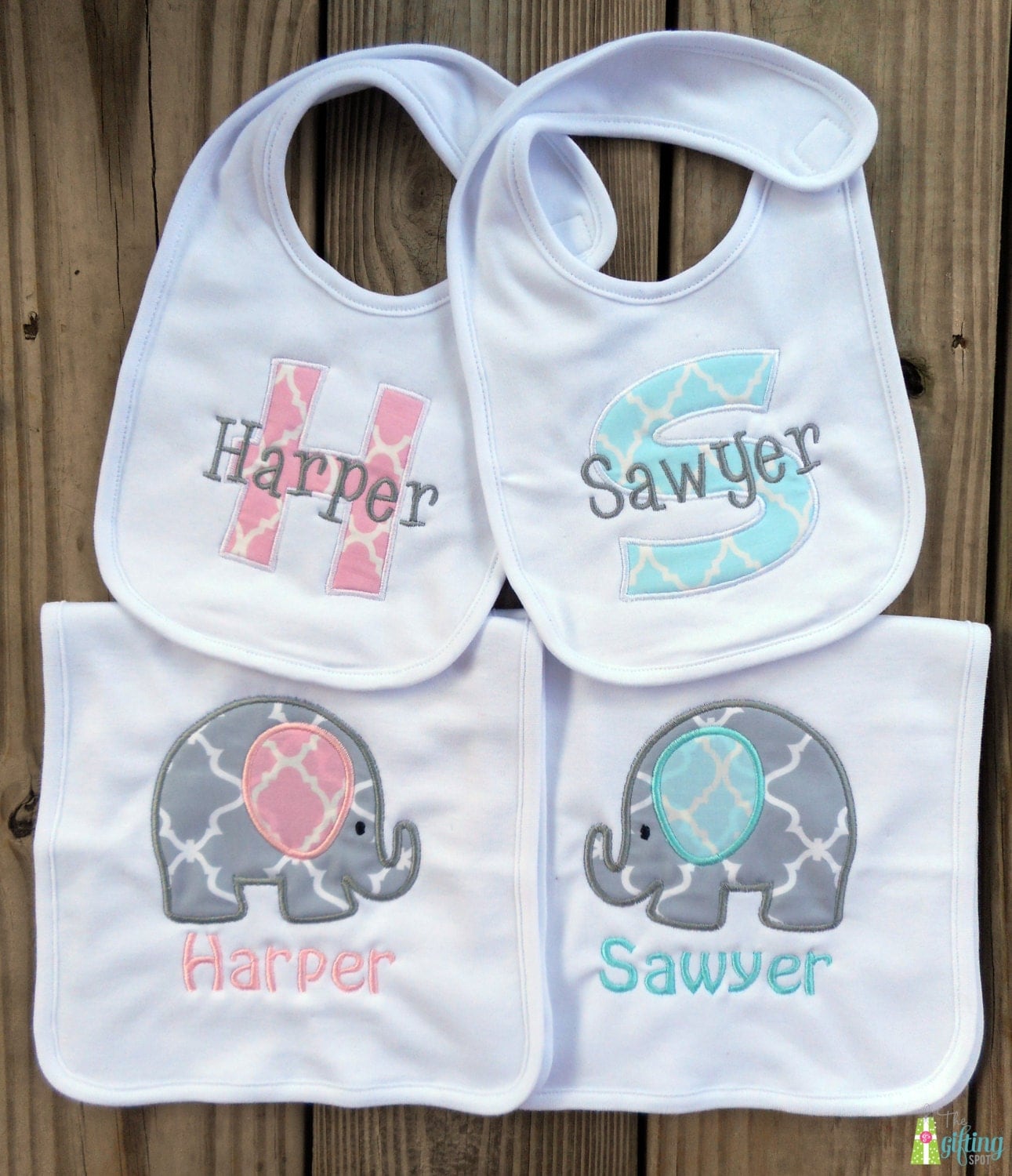 Monogrammed Baby Bib and Burp Cloth Set Two by TheGiftingSpot