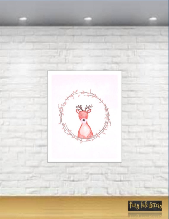 Nursery Wall Art / Pink Deer Print / Woodland by FairyTaleLetters