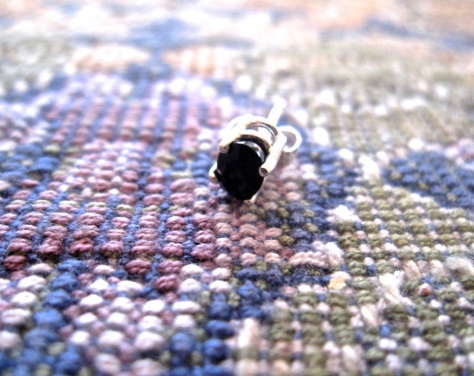 Man's Black Sapphire Stud. 6x4mm Oval, Natural, Set in Sterling Silver E889M