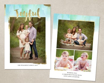 Digital Photoshop Christmas Card Template for photographers PSD Flat card - Joyfully Painted CC094