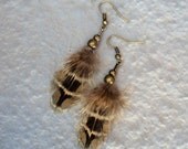 Simple Feather Earrings with brass beads, brown, red, beige, cream, tribal earrings, natural shedded cruelty free feathers