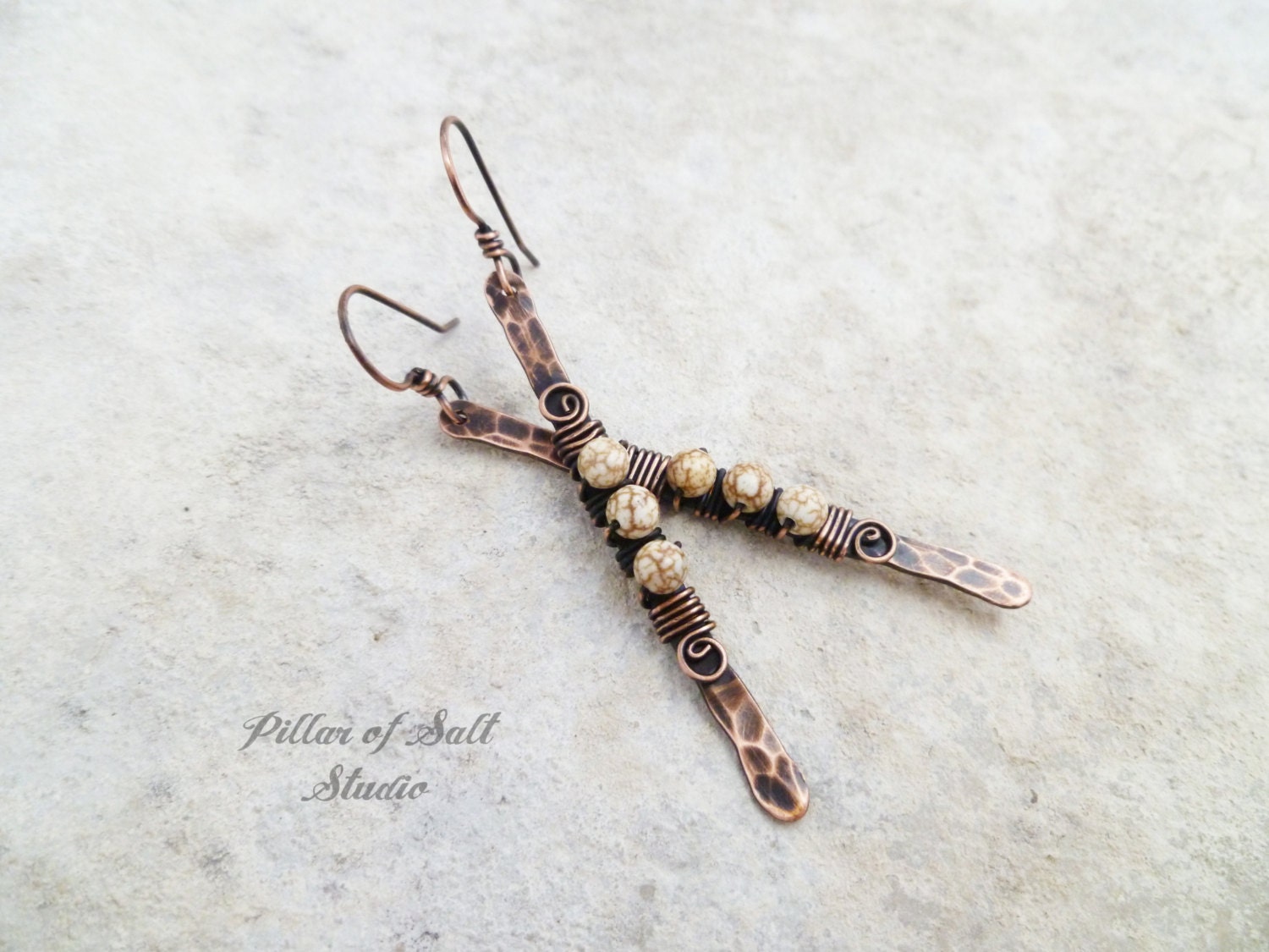 Wire wrapped Stick earrings / copper earrings / wire wrapped