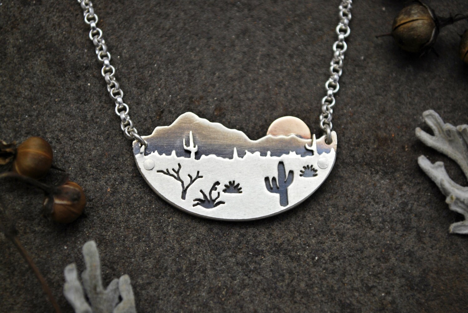Desert Sun Necklace Silver and 14K Gold Metalwork Arizona
