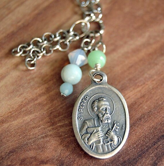 Saint Catholic Pendant Necklace Saint Peter by FifteenMagpieLane