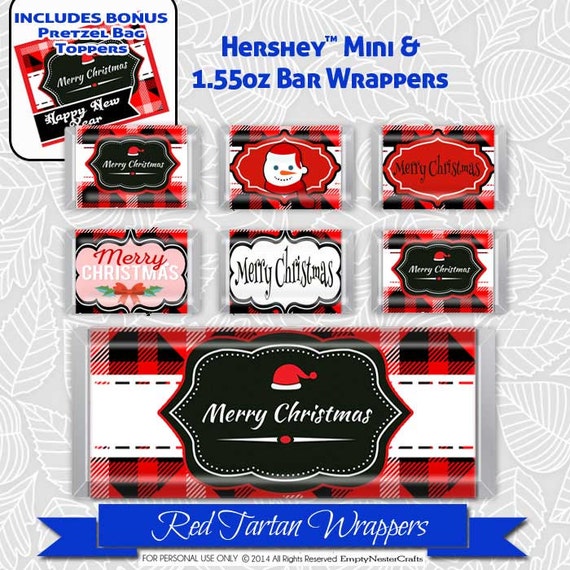 Hershey Candy Bar Wrapper Merry Christmas Red Tartan Plaid
