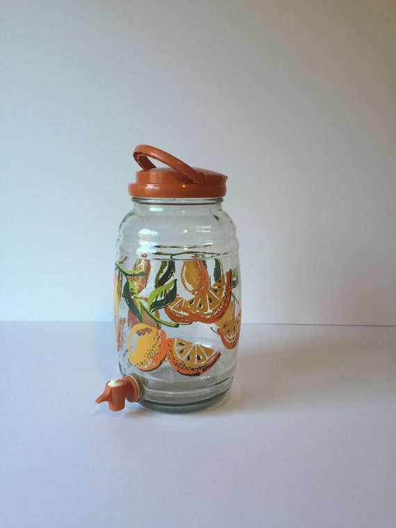 Vintage Sun Tea Jar Orange Picnic Glass Jar with Spout Water